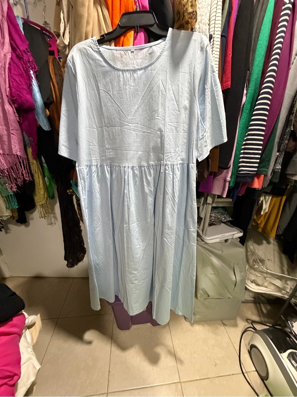 Light Blue Kids' Short-Sleeve Tiered Dress